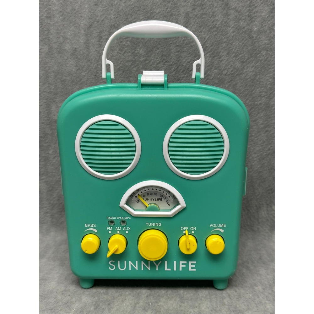 Sunnylife Beach Sounds Radio Teal Yellow Portable Speaker AM FM AUX‎ Retro